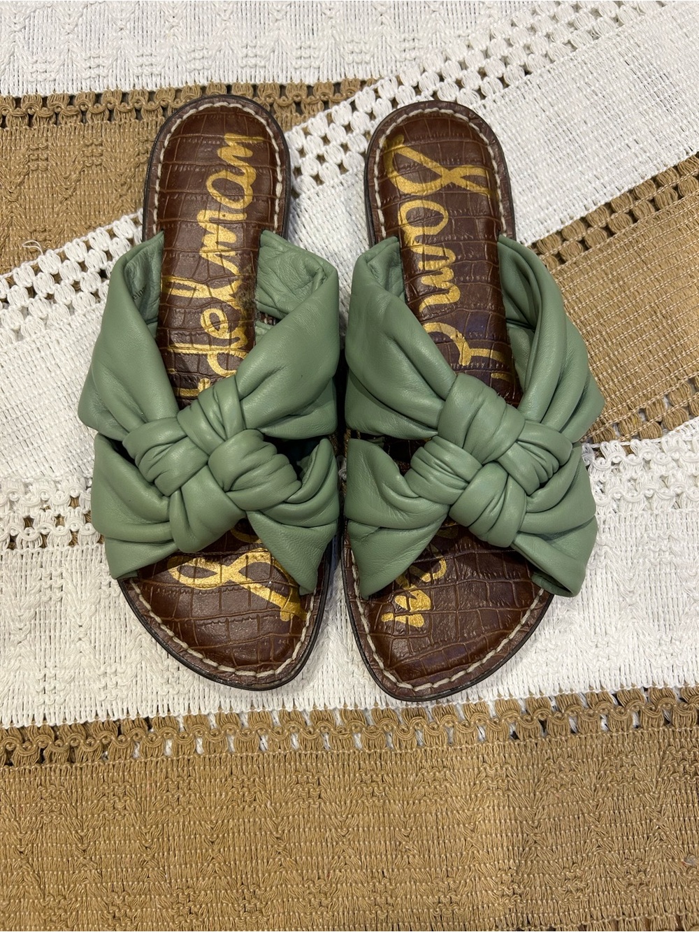 Sam Edelman Sage Green Knotted Slide Sandals